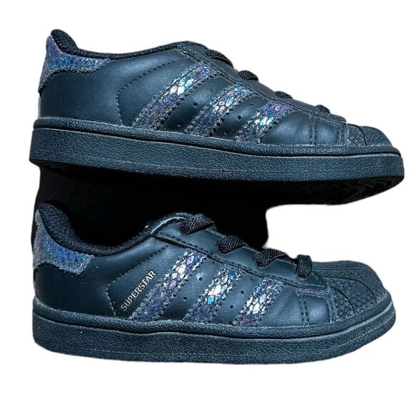 Adidas Superstar Black Iridescent Slip On Toddler  Girls Shoes Size 7 - Picture 4 of 6